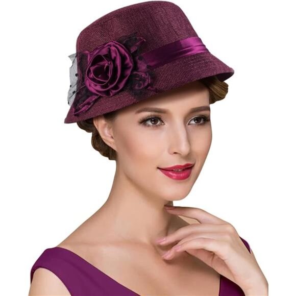 Women Bow Bucket Hats Purple - Picture 2 of 7